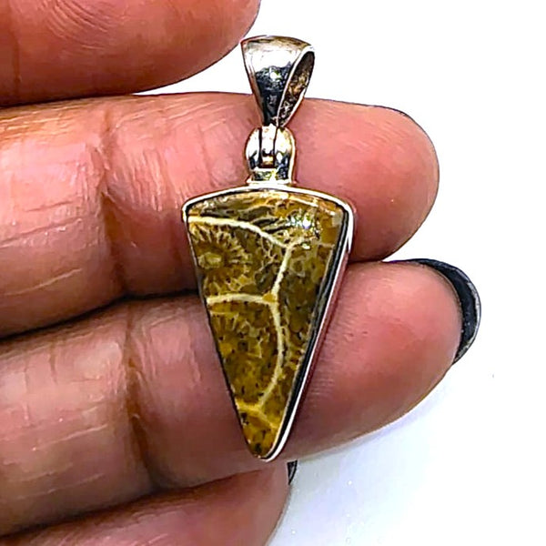 Fossil Coral Triangular Pendant Sterling Silver
