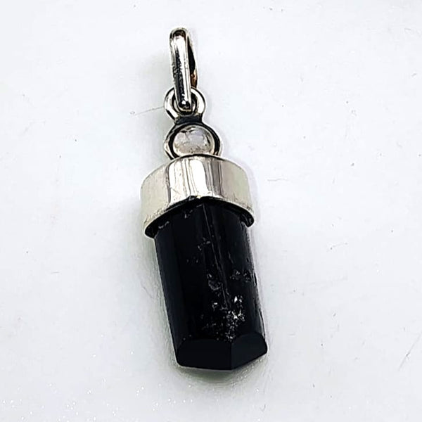 Black Tourmaline with Clear Quartz Cap Pencil Pendant