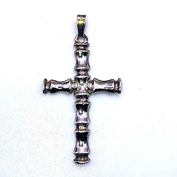 Bamboo Style Cross Pendant Sterling Silver