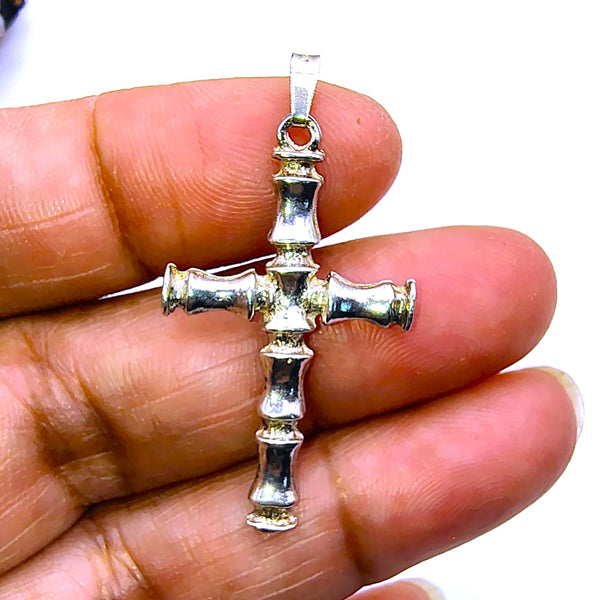 Bamboo Style Cross Pendant Sterling Silver