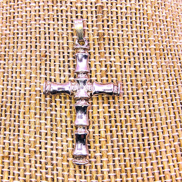 Bamboo Style Cross Pendant Sterling Silver