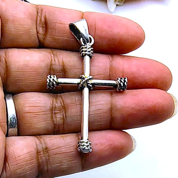 Rope Religious Cross Pendant Sterling Silver