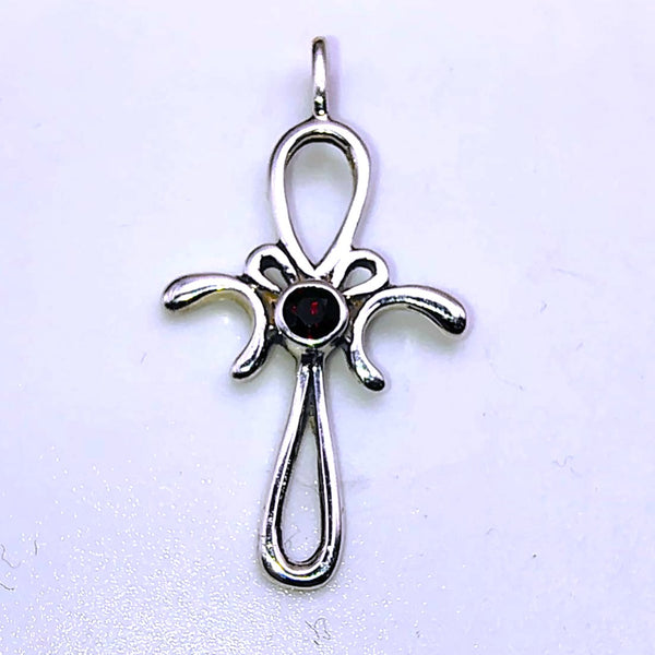 Garnet Cross Pendant Sterling Silver