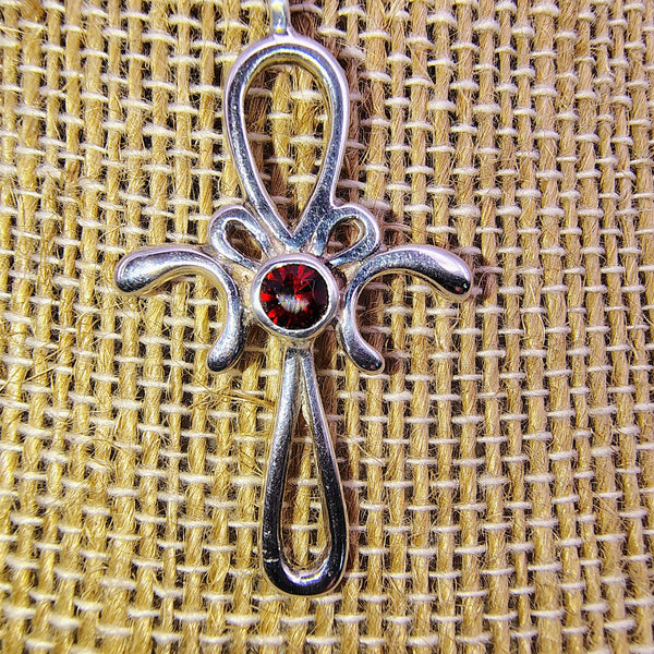 Garnet Cross Pendant Sterling Silver