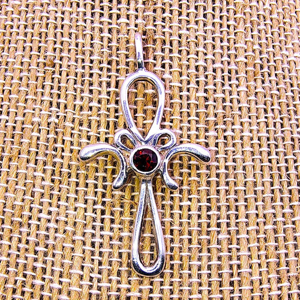 Garnet Cross Pendant Sterling Silver