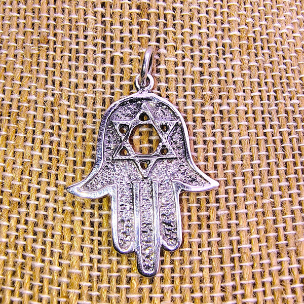 Hamsa Star of David Pendant Sterling Silver