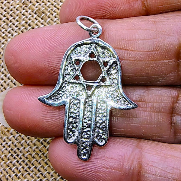 Hamsa Star of David Pendant Sterling Silver