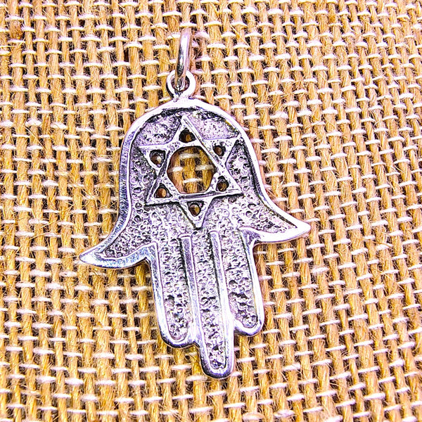 Hamsa Star of David Pendant Sterling Silver