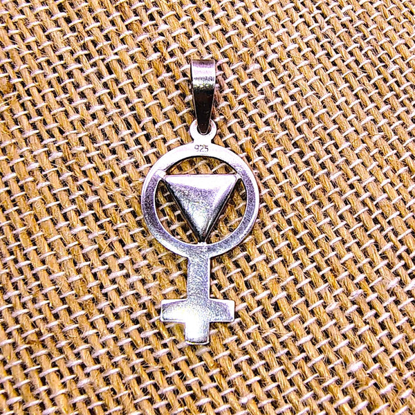 Inverted Triangle Female Symbol Pride Rainbow Pendant Sterling Silver