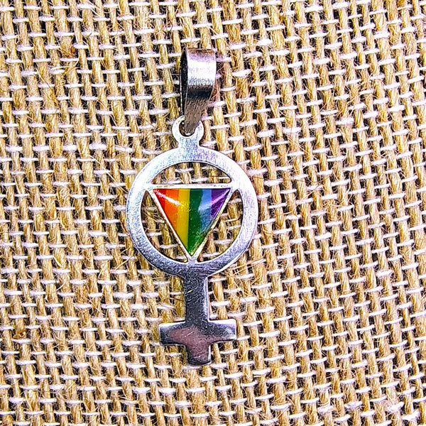 Inverted Triangle Female Symbol Pride Rainbow Pendant Sterling Silver
