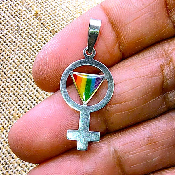 Inverted Triangle Female Symbol Pride Rainbow Pendant Sterling Silver