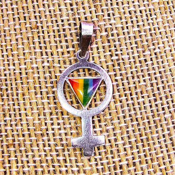 Inverted Triangle Female Symbol Pride Rainbow Pendant Sterling Silver