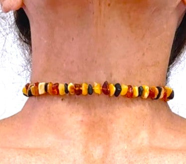 Multi-color Baltic Amber chip 13" choker necklace
