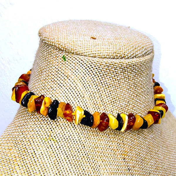 Multi-color Baltic Amber chip 13" choker necklace
