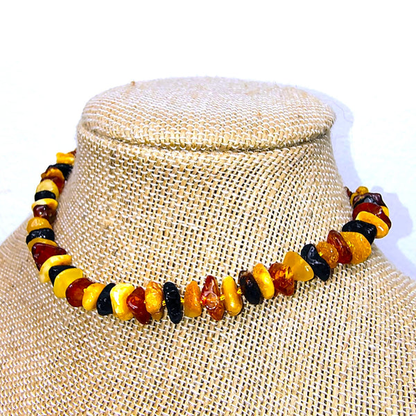 Multi-color Baltic Amber chip 13" choker necklace