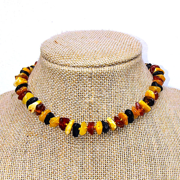 Multi-color Baltic Amber chip 13" choker necklace