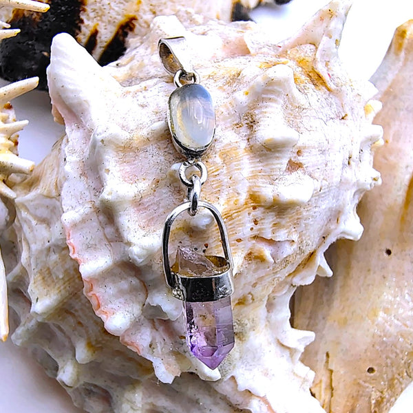 Vera Cruz amethyst point with Moonstone Pendant Sterling Silver Veracruz crystal