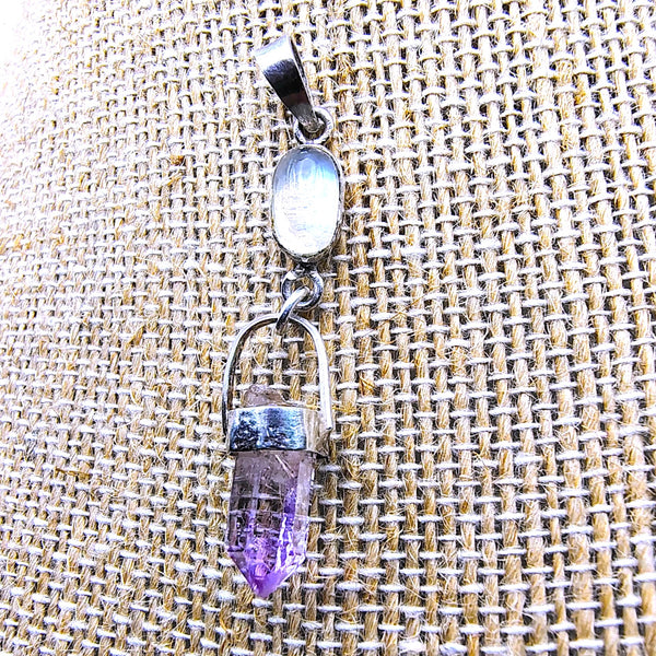 Vera Cruz amethyst point with Moonstone Pendant Sterling Silver Veracruz crystal