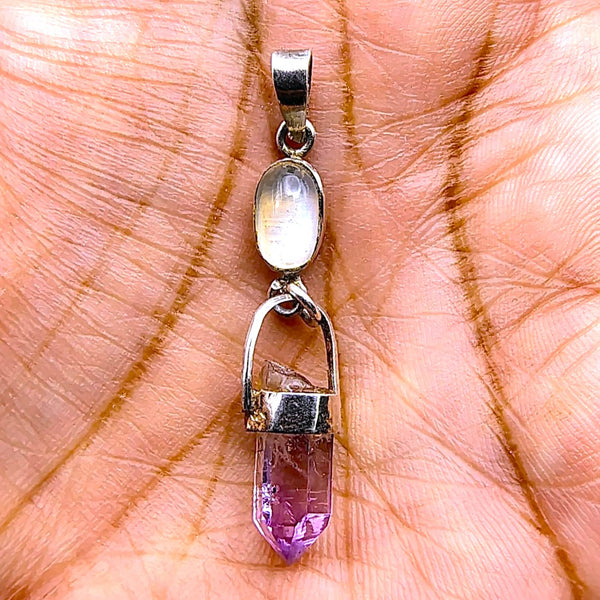 Vera Cruz amethyst point with Moonstone Pendant Sterling Silver Veracruz crystal
