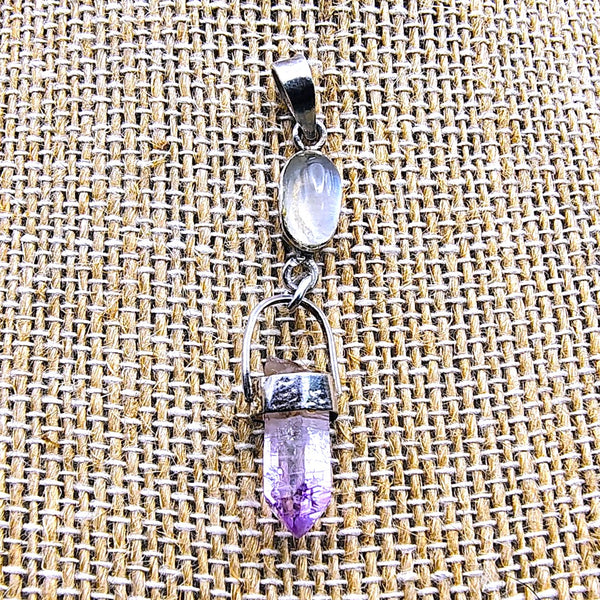 Vera Cruz amethyst point with Moonstone Pendant Sterling Silver Veracruz crystal