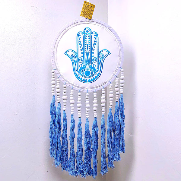 Dreamcatcher Blue Fatima Hand Embroidered Fringe Wall Decor