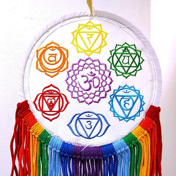 Dreamcatcher 7 Chakras Embroidered multi-color Fringe Wall Decor