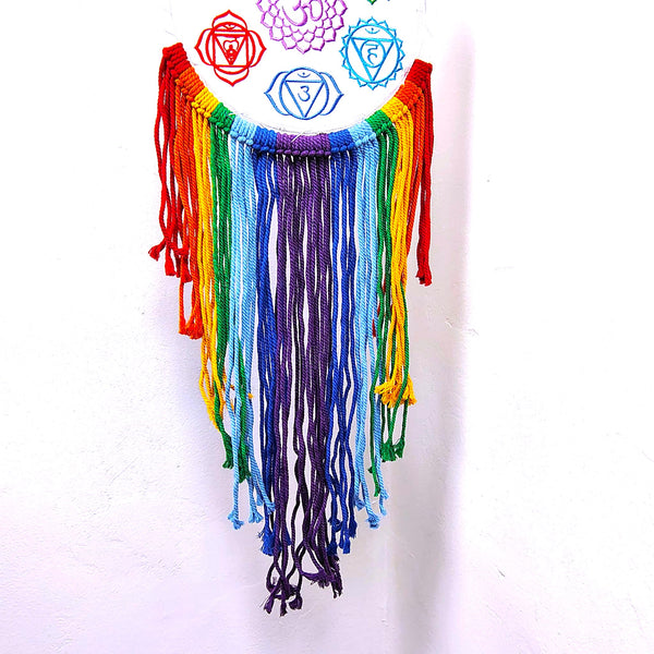 Dreamcatcher 7 Chakras Embroidered multi-color Fringe Wall Decor
