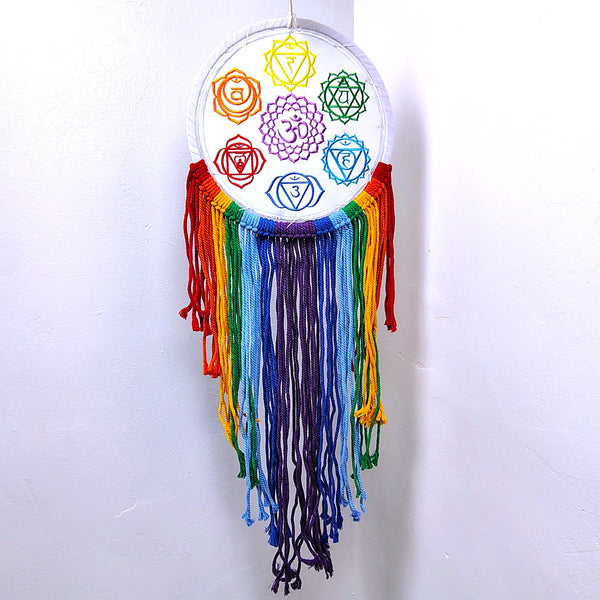 Dreamcatcher 7 Chakras Embroidered multi-color Fringe Wall Decor