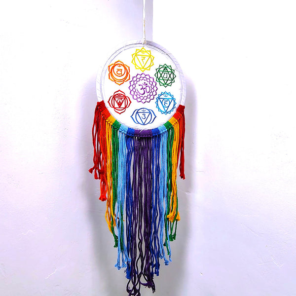 Dreamcatcher 7 Chakras Embroidered multi-color Fringe Wall Decor