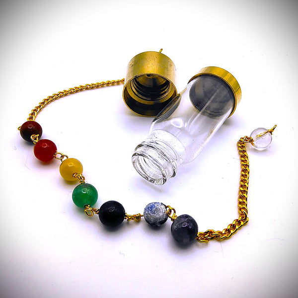 Clear Vial Chambered Pendulum Chakra Dowsing Crystals
