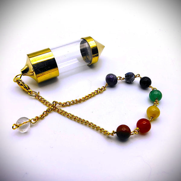 Clear Vial Chambered Pendulum Chakra Dowsing Crystals