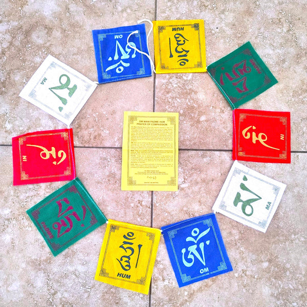 Tibetan Prayer Flag 10 Flaps Om Mani padme Hum Prayer of Compassion