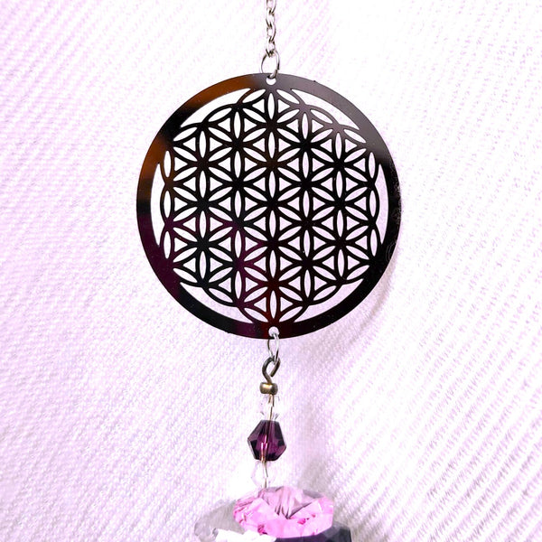Mini Sun Drop Flower of Life with Crystal hanger 10"