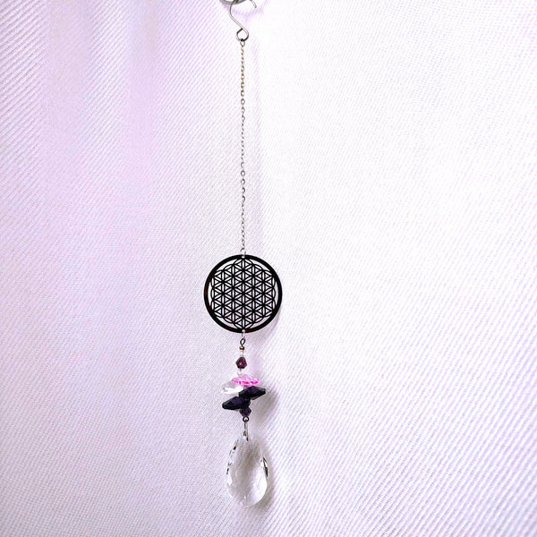 Mini Sun Drop Flower of Life with Crystal hanger 10"
