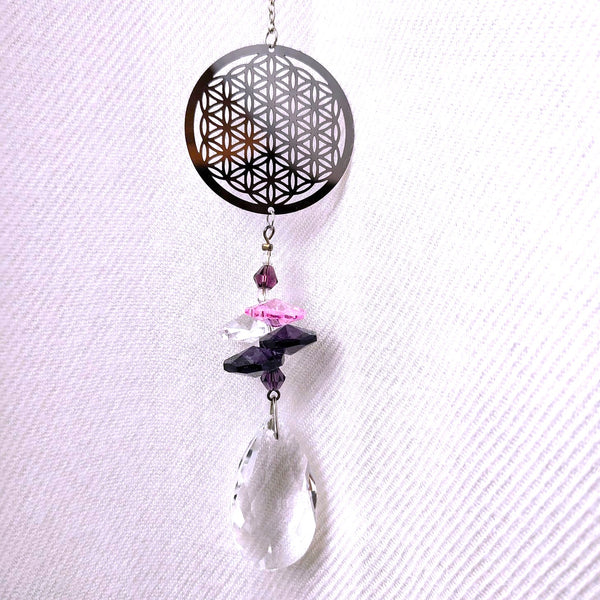 Mini Sun Drop Flower of Life with Crystal hanger 10"