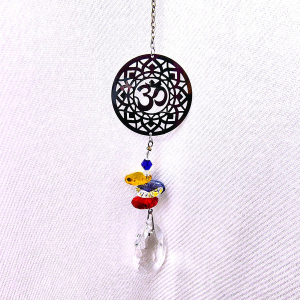 Mini Sun Drop OM round Mandala Crystal hanger 10"