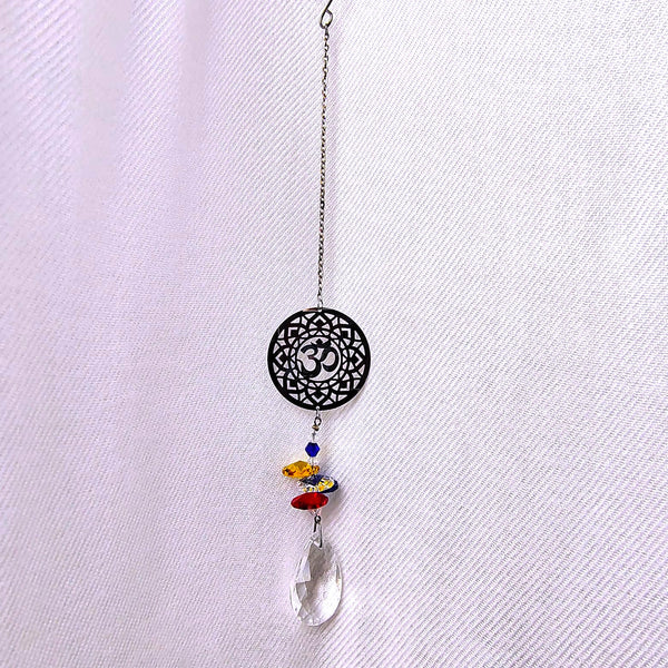 Mini Sun Drop OM round Mandala Crystal hanger 10"