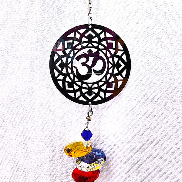 Mini Sun Drop OM round Mandala Crystal hanger 10"