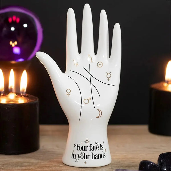 White Ceramic Palmistry Hand Ornament "Your fate is in your hands"