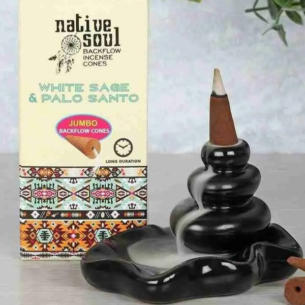 Native Soul Backflow Incense Jumbo Cones White Sage & Palo santo
