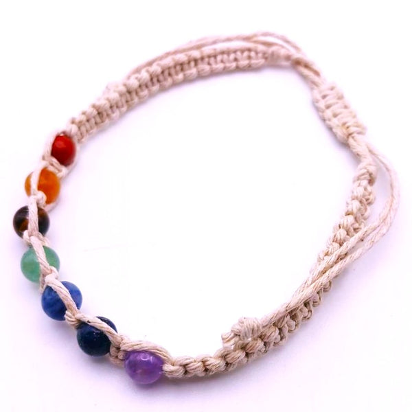 Seven Chakra Crystal Gemstone Adjustable Hemp Bracelet