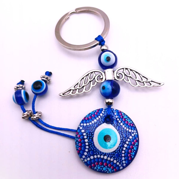 Evil Eye Angel Wings Keychain with charms Protection Amulet Key Holder