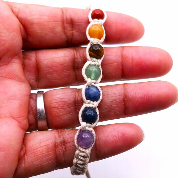 Seven Chakra Crystal Gemstone Adjustable Hemp Bracelet