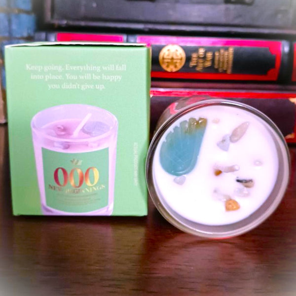 Angel Number Candle 000 New Beginnings with Amazonite Gemstones