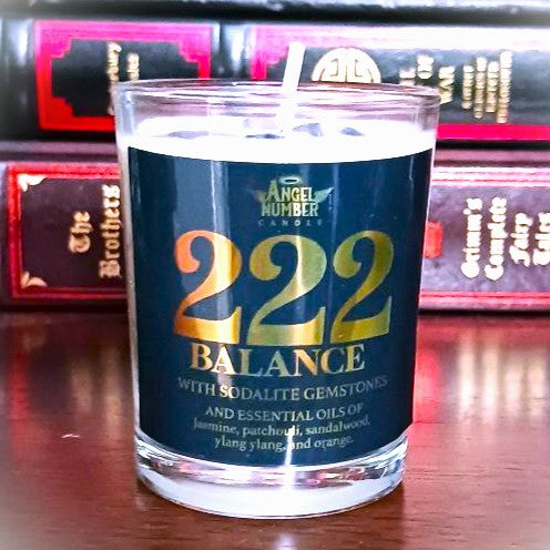 Angel Number Candle 222 Balance with Sodalite Gemstones