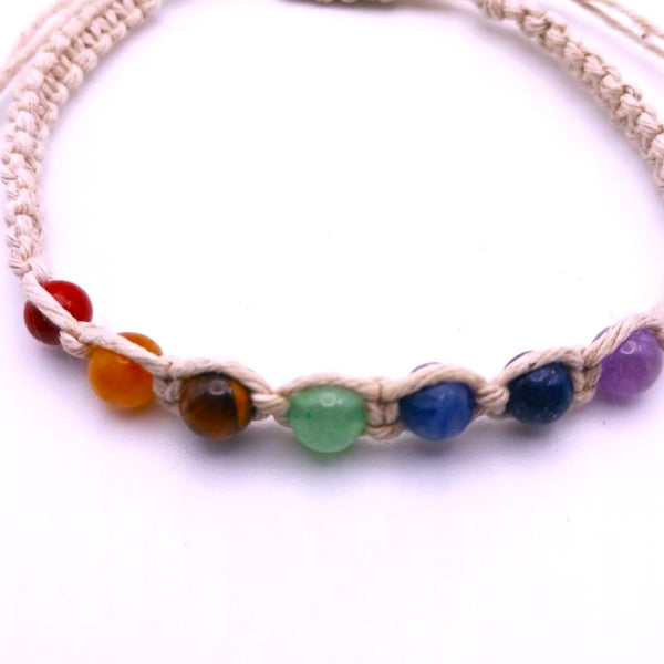 Seven Chakra Crystal Gemstone Adjustable Hemp Bracelet
