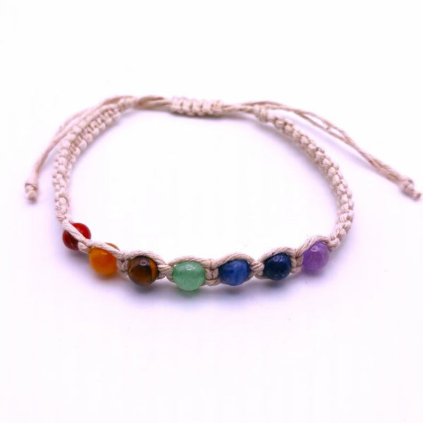 Seven Chakra Crystal Gemstone Adjustable Hemp Bracelet