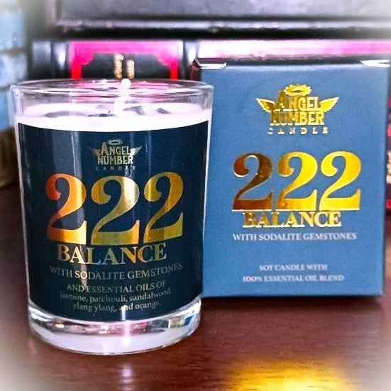 Angel Number Candle 222 Balance with Sodalite Gemstones