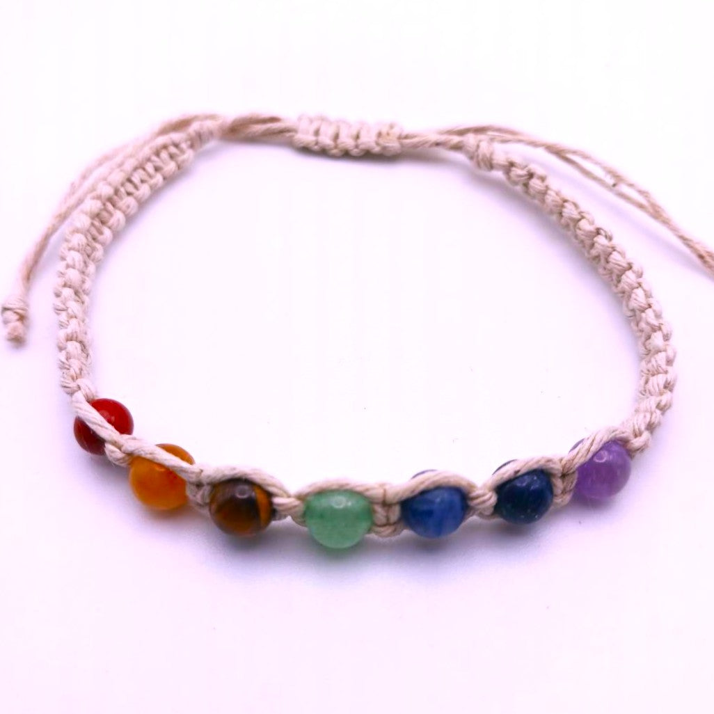 Seven Chakra Crystal Gemstone Adjustable Hemp Bracelet