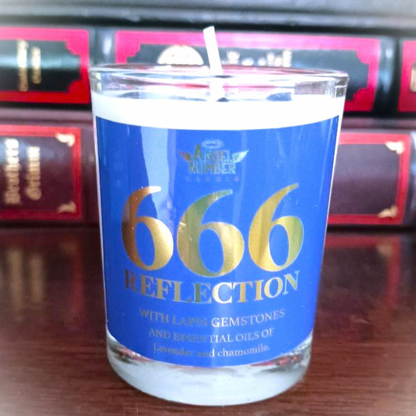 Angel Number Candle 666 Reflection with Lapis Gemstones